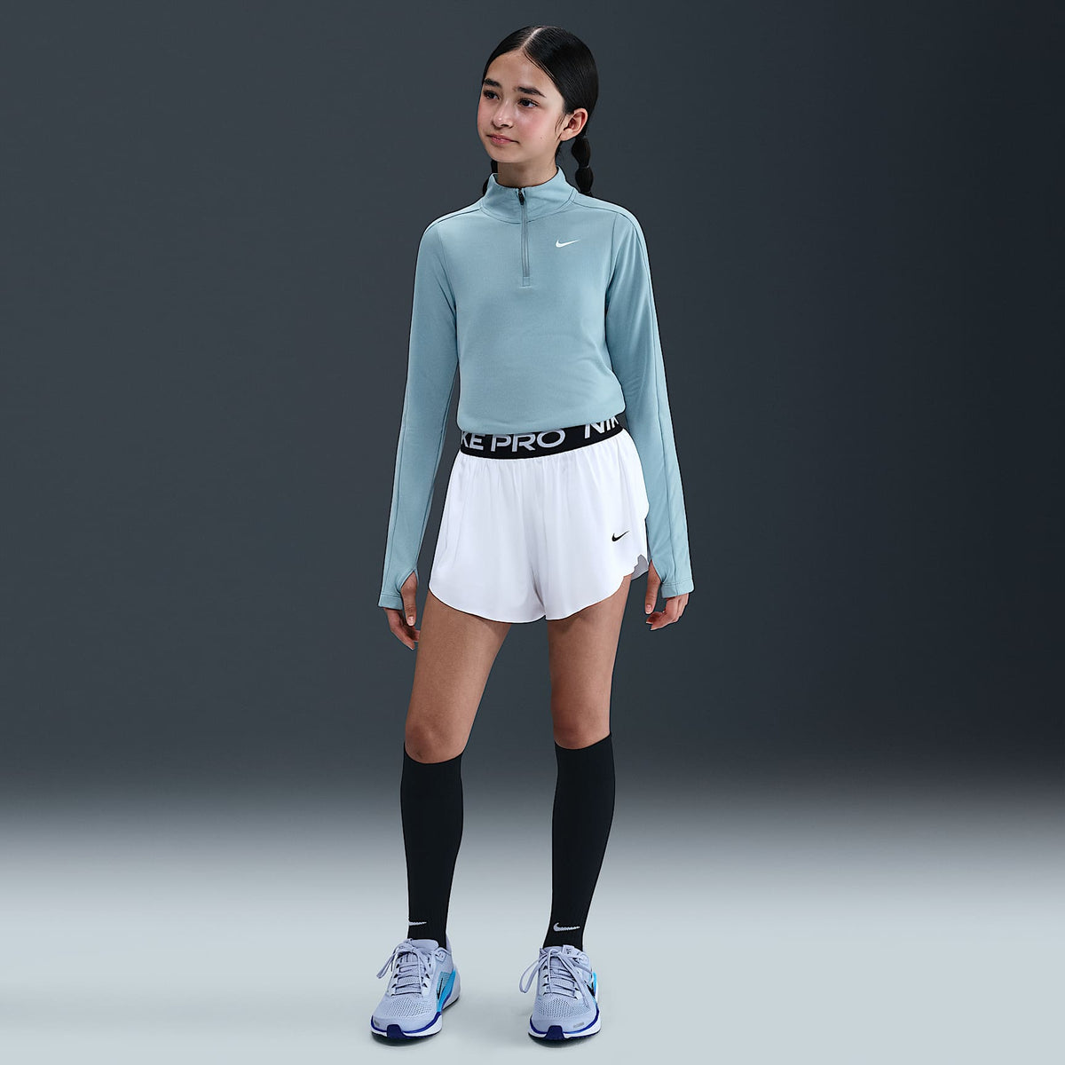Shorts Dri-FIT 2 en 1 para niña talla grande Nike Pro – Blanco/Negro/Negro – vista 1