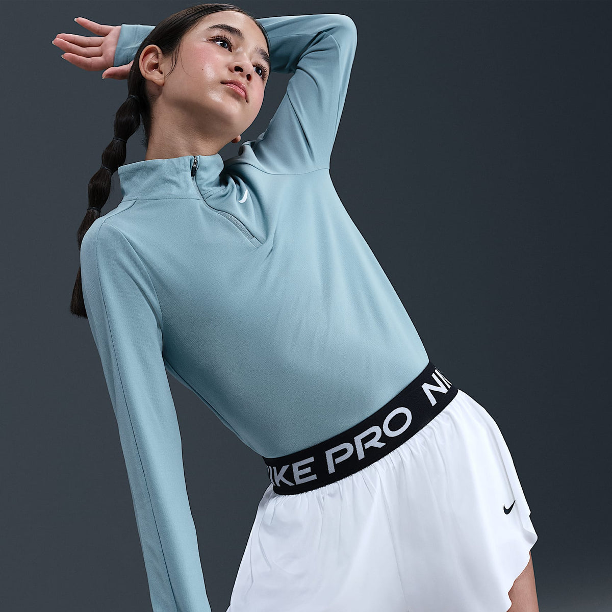 Shorts Dri-FIT 2 en 1 para niña talla grande Nike Pro – Blanco/Negro/Negro – vista 5