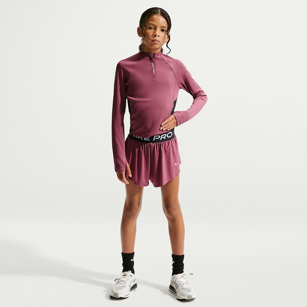 Shorts Dri-FIT 2 en 1 para niña talla grande Nike Pro – Rosa humo/Negro/Blanco – vista 1