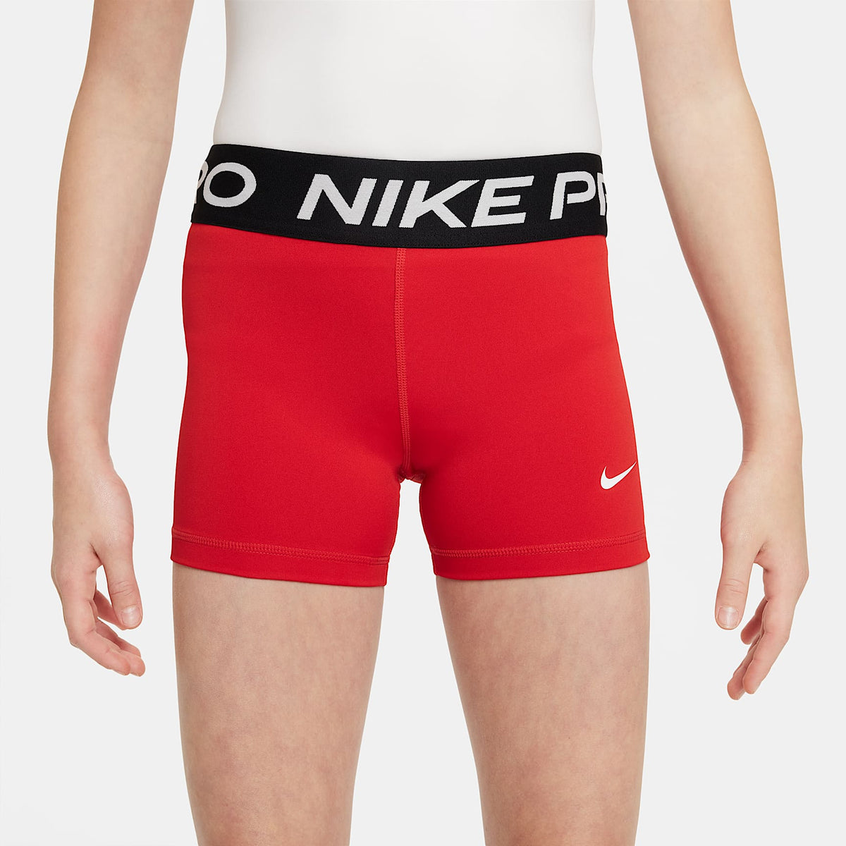 Shorts para niña Nike Pro – Rojo universitario/Blanco – vista 2