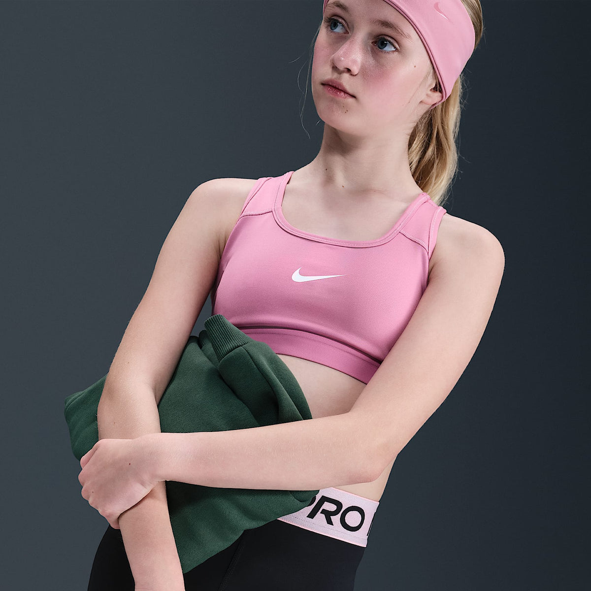 Shorts para niña Nike Pro – Negro/Rosa suave medio/Blanco – vista 5