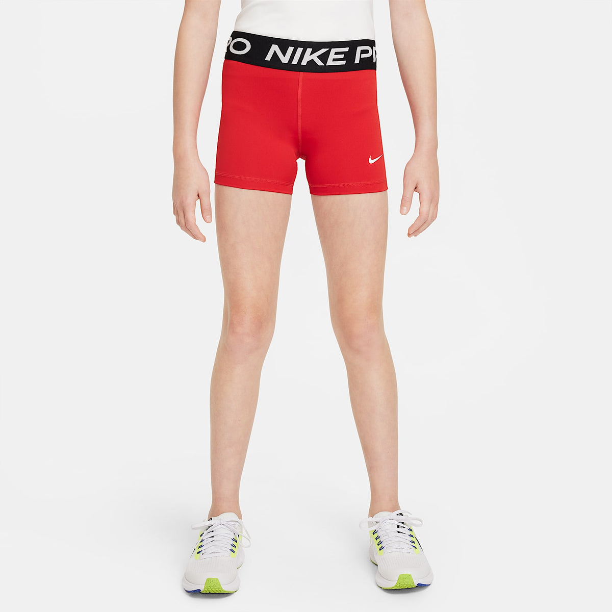 Shorts para niña Nike Pro – Rojo universitario/Blanco – vista 1