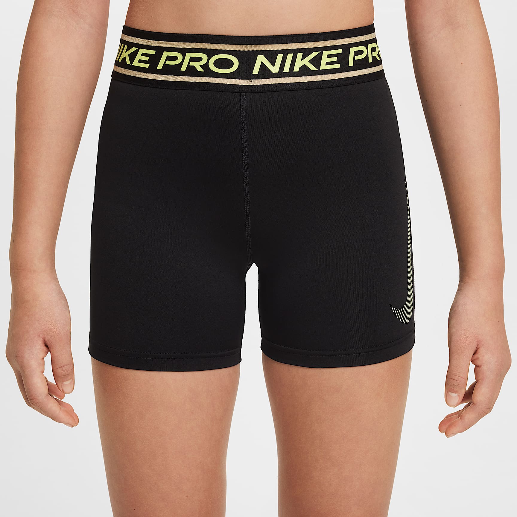 Shorts de 8 cm para niña Nike Pro – Negro/Toque de limón claro – vista 2