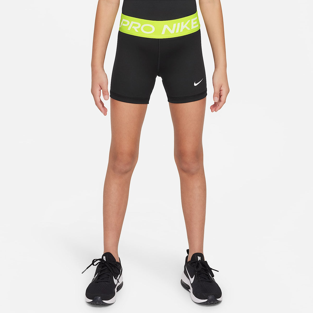 Shorts para niña Nike Pro – Negro/Volt/Blanco – vista 1