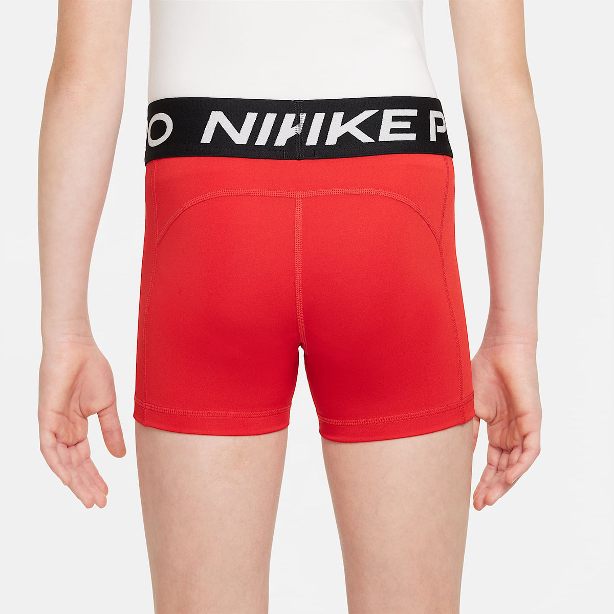 Shorts para niña Nike Pro – Rojo universitario/Blanco – vista 3