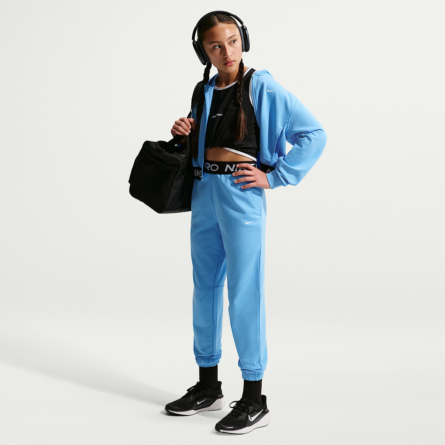 Joggers Dri-FIT para niña talla grande Nike Pro Fleece – Azul fútbol/Azul fútbol/Negro/Blanco – vista 1