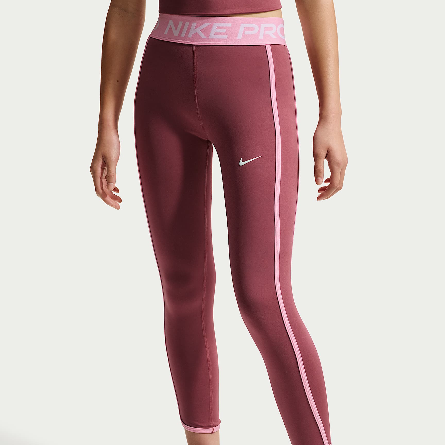 Leggings de largo completo para niña talla grande Nike Pro – Rosa humo/Rosa amanecer/Blanco – vista 2