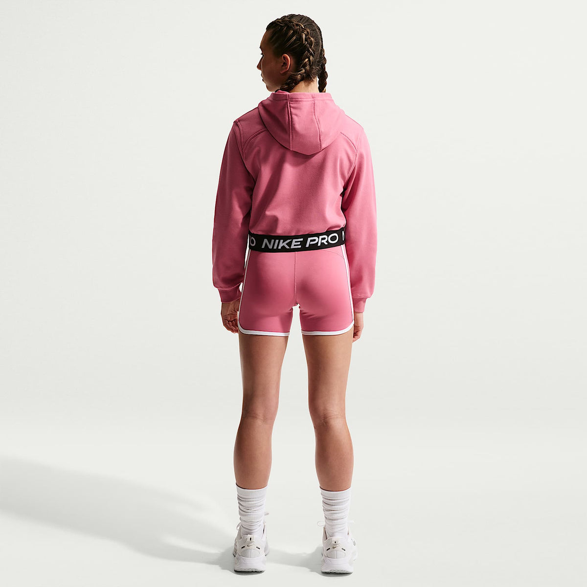 Sudadera con gorro Dri-FIT de cierre completo para niña talla grande Nike Pro Fleece – Peonía/Peonía/Negro/Blanco – vista 5