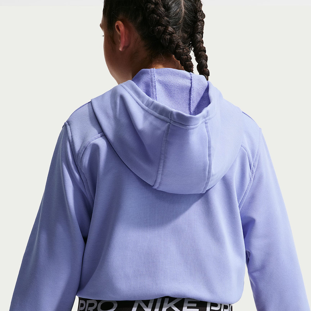Sudadera con gorro Dri-FIT de cierre completo para niña talla grande Nike Pro Fleece – Cardo claro/Cardo claro/Negro/Blanco – vista 2