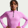 Playera de manga larga Dri-FIT de medio cierre para niña talla grande Nike Pro – Magenta claro/Fucsia cálido/Blanco – vista 1
