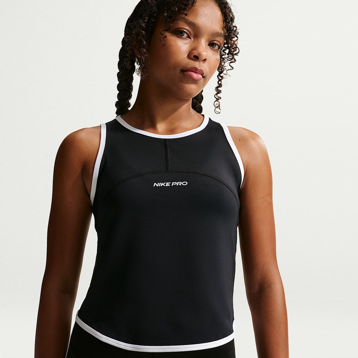 Camiseta de tirantes Dri-FIT para niña Nike Pro – Negro/Blanco/Blanco – vista 1