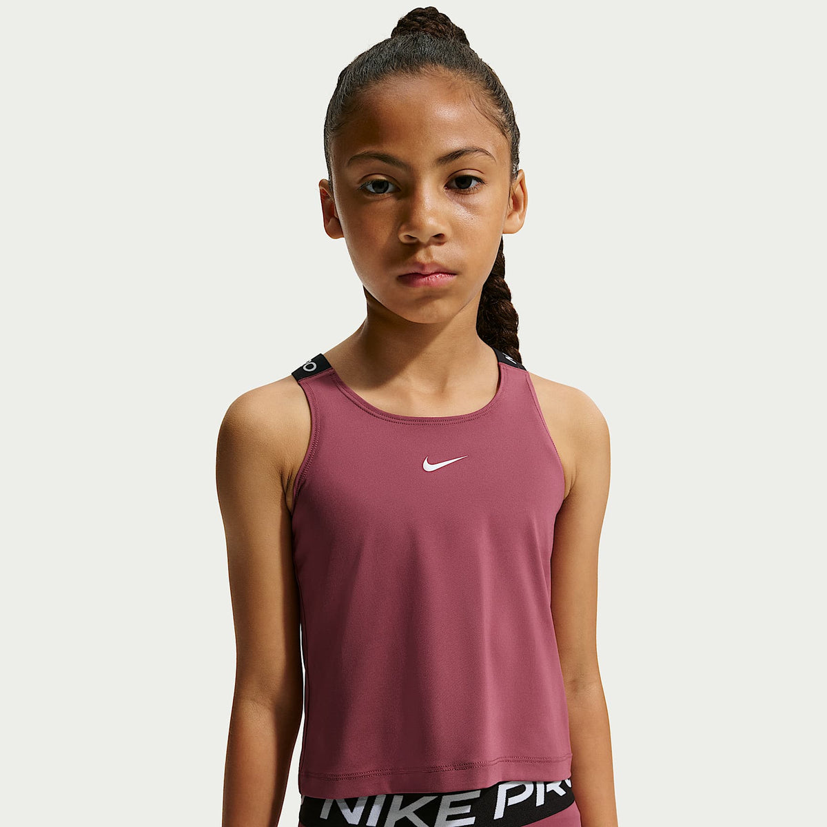 Camiseta de tirantes Dri-FIT para niñas talla grande Nike Pro – Rosa humo/Blanco – vista 1