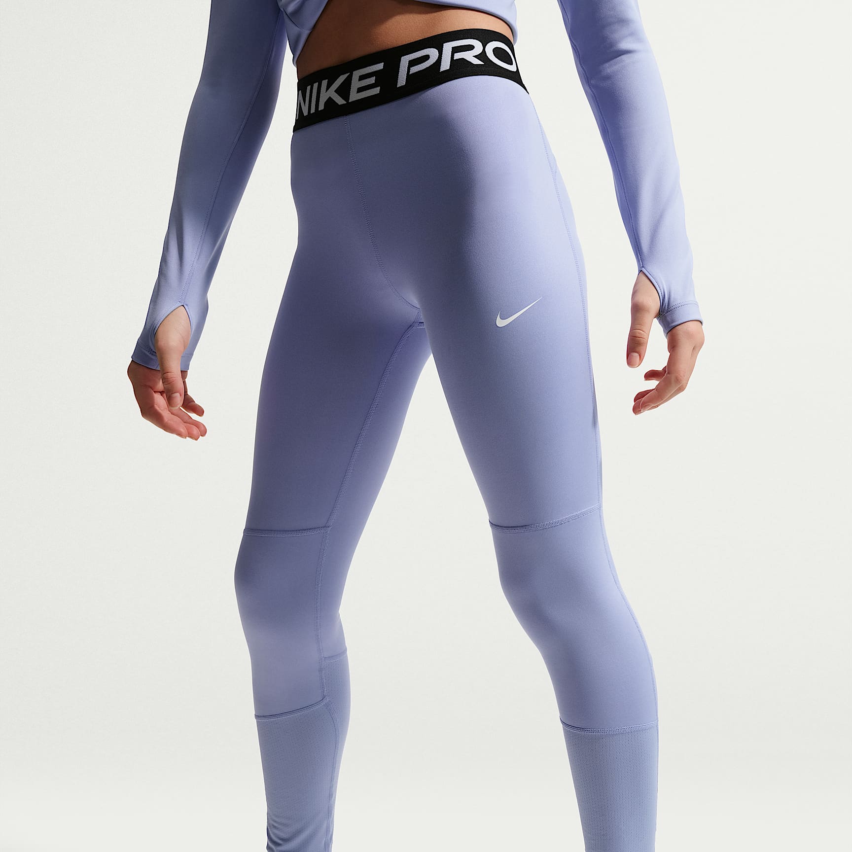 Leggings para niña talla grande Nike Pro Dri-FIT – Cardo claro/Negro/Blanco – vista 2