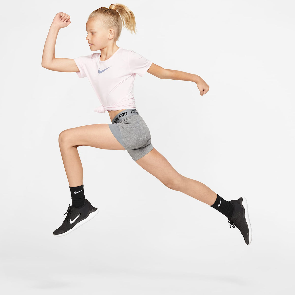 Shorts para niña talla grande Nike Pro – Carbono jaspeado/Gris azulado/Gris azulado/Negro – vista 6