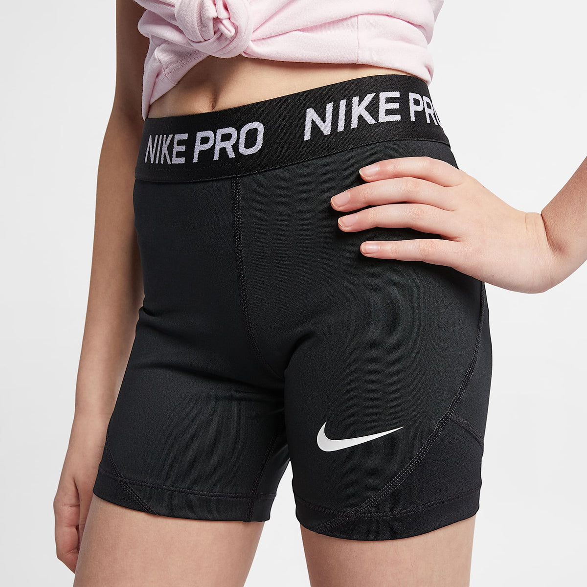 Shorts para niña talla grande Nike Pro – Negro/Negro/Negro/Blanco – vista 2