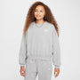 Sudadera de cuello redondo Dri-FIT de corte cuadrado para niña Nike Sportswear Club Fleece – Gris oscuro jaspeado/Blanco – vista 1