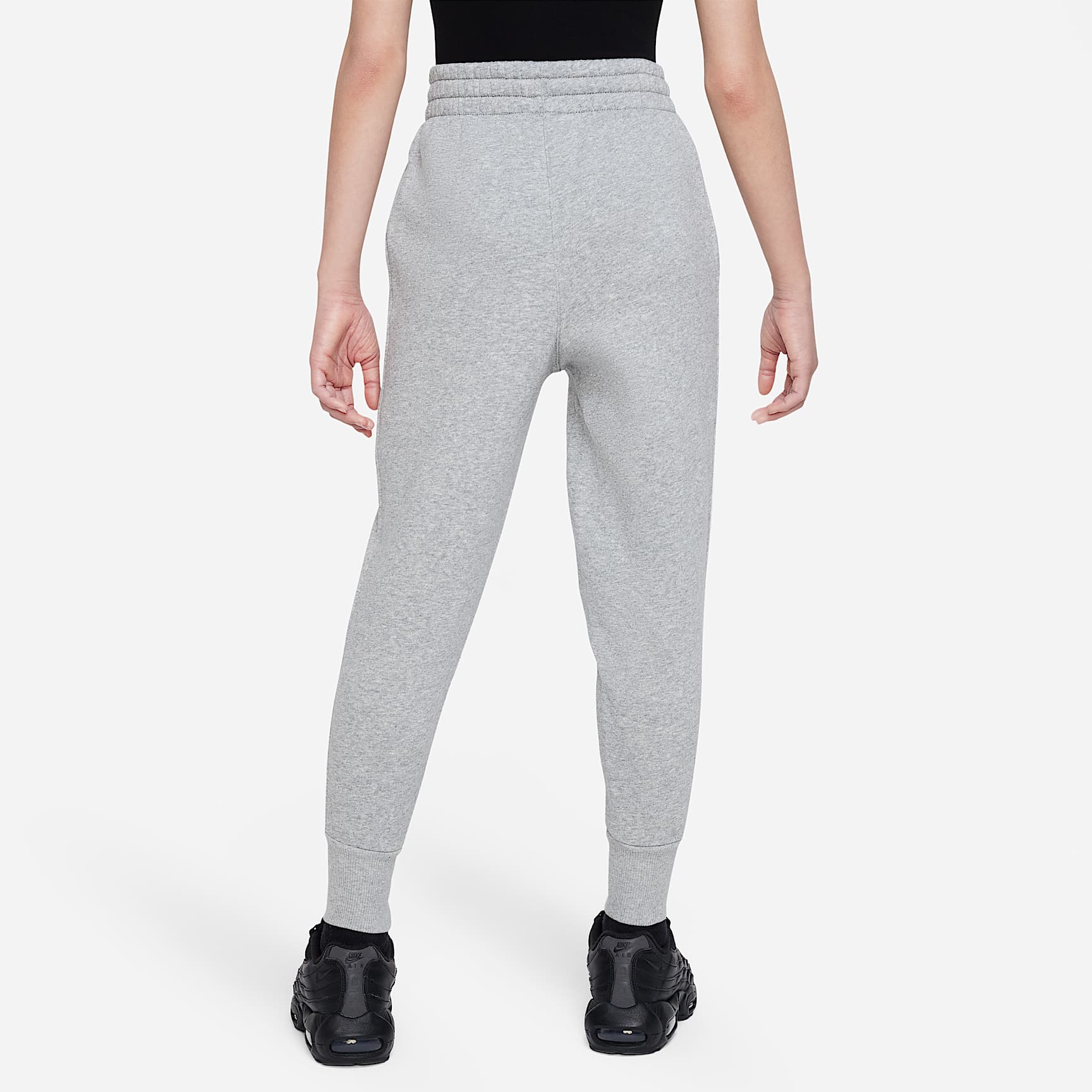 Pants ajustados de cintura alta para niñas talla grande Nike Sportswear Club Fleece – Gris oscuro jaspeado/Gris básico/Blanco – vista 2