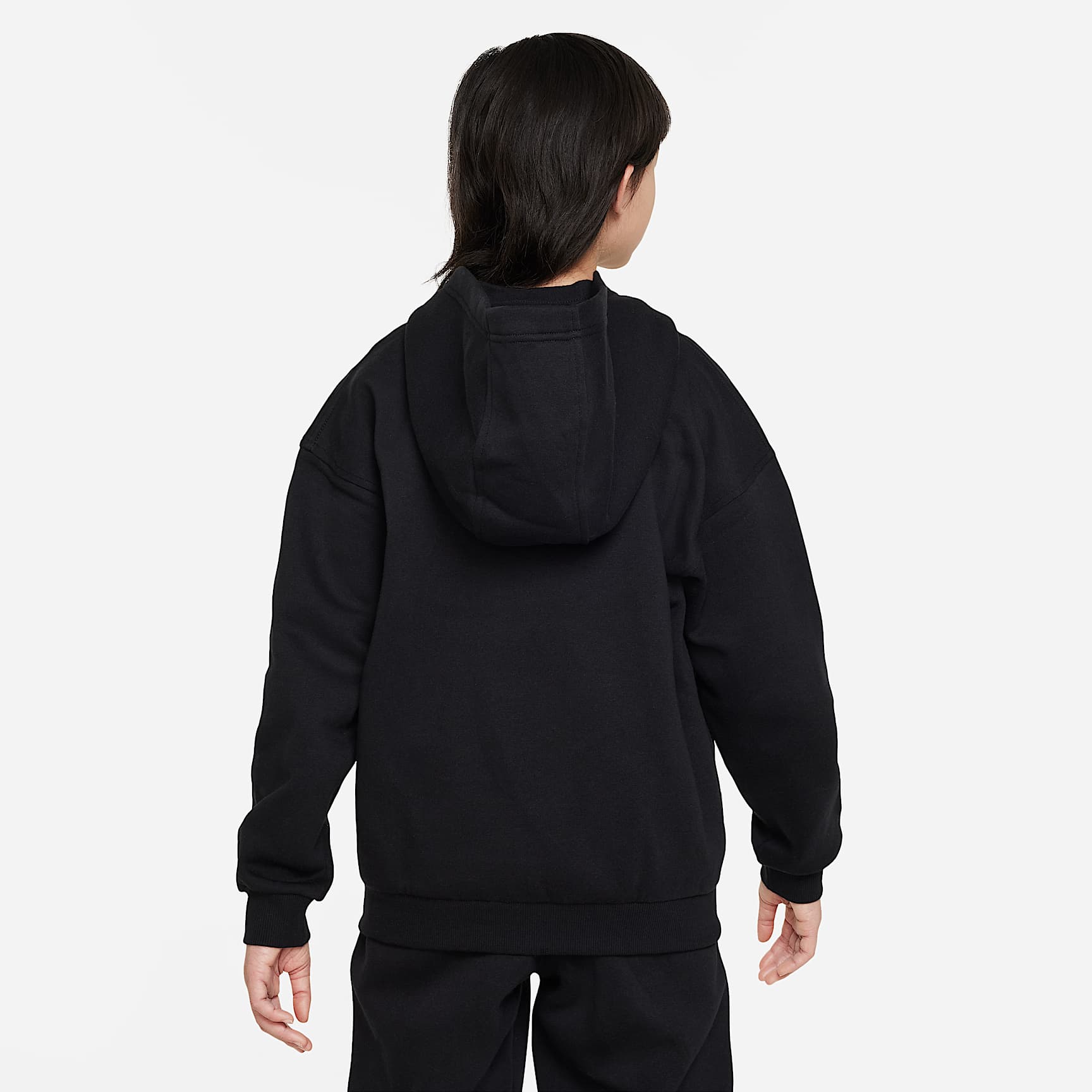 Sudadera con gorro oversized de cierre completo para niños talla grande Nike Sportswear Club Fleece – Negro/Blanco – vista 2