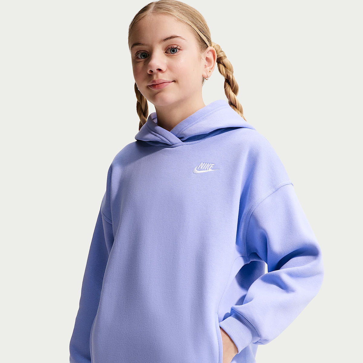 Sudadera con gorro sin cierre oversized para niños talla grande Nike Sportswear Club Fleece – Cardo claro/Cardo claro/Blanco – vista 1
