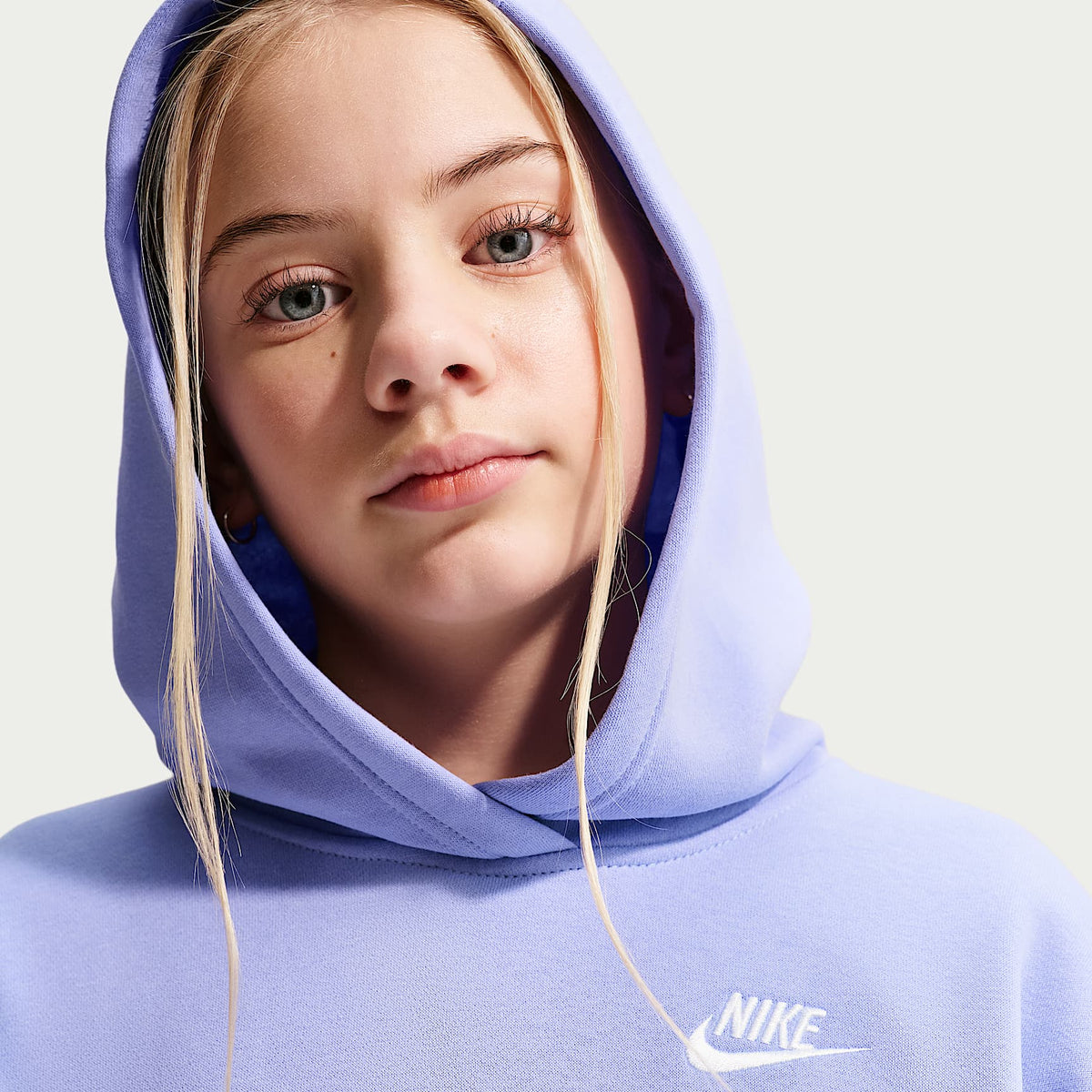 Sudadera con gorro sin cierre oversized para niños talla grande Nike Sportswear Club Fleece – Cardo claro/Cardo claro/Blanco – vista 3