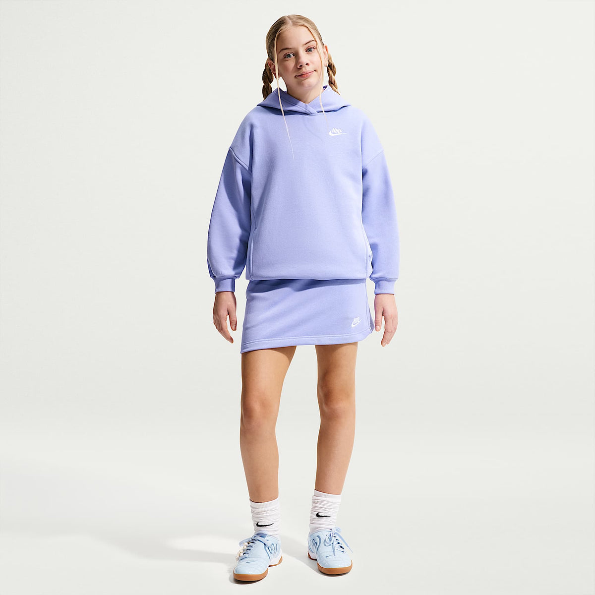 Sudadera con gorro sin cierre oversized para niños talla grande Nike Sportswear Club Fleece – Cardo claro/Cardo claro/Blanco – vista 4