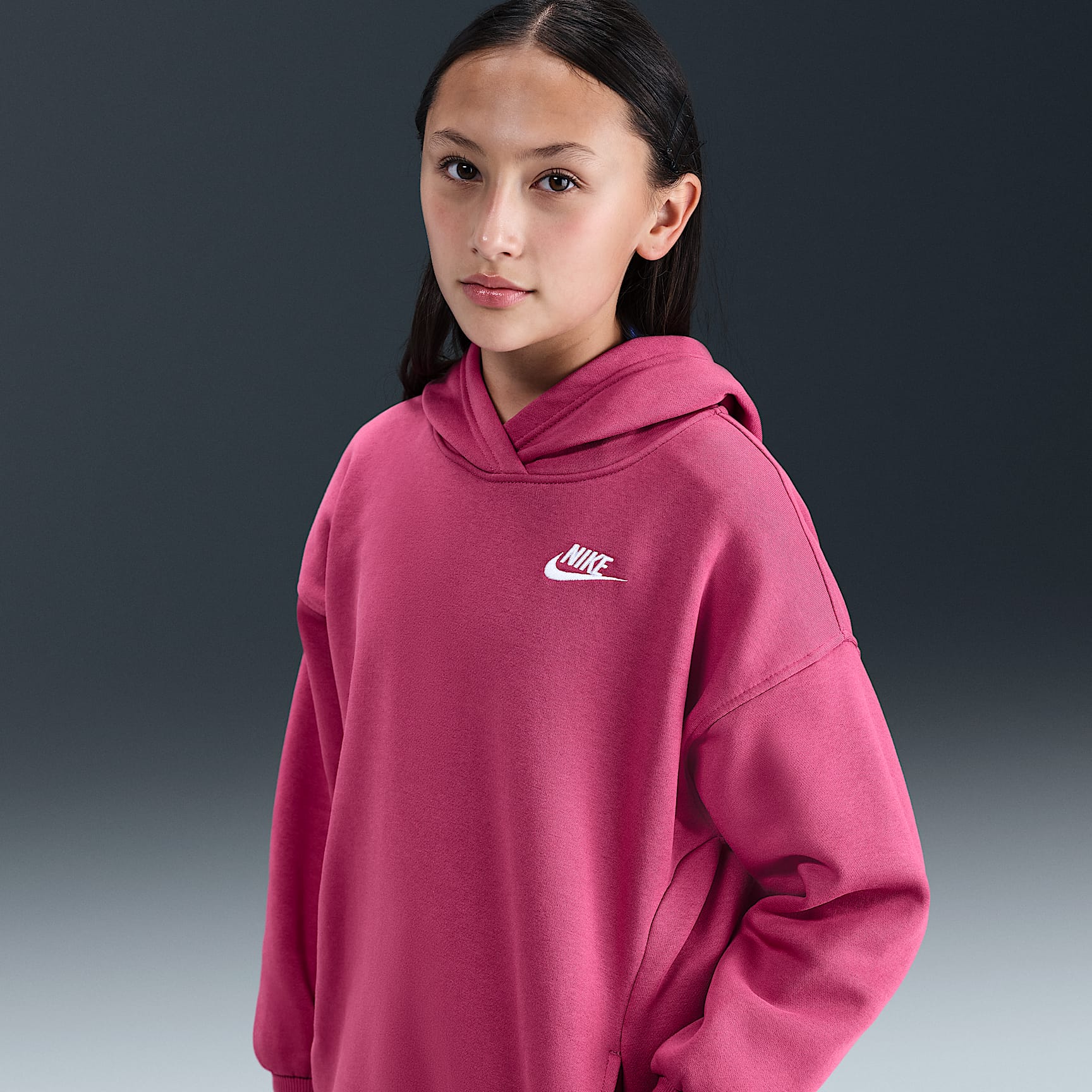 Sudadera con gorro sin cierre oversized para niños talla grande Nike Sportswear Club Fleece – Remolacha dulce/Remolacha dulce/Blanco – vista 2