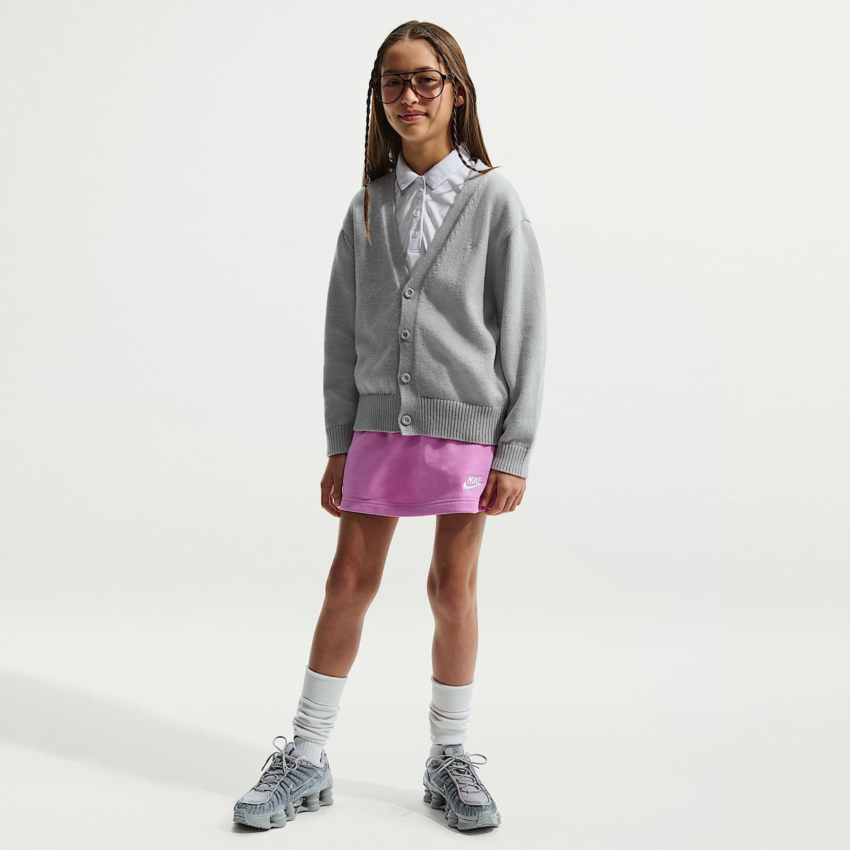 Falda de French Terry para niñas talla grande Nike Sportswear Club – Magenta claro/Magenta claro/Blanco – vista 1