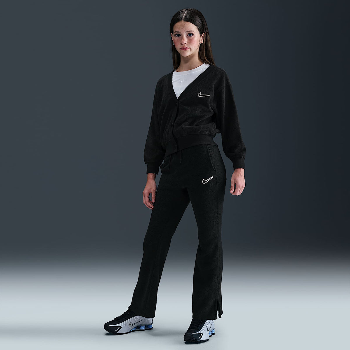 Pantalones de tejido Fleece para niña talla grande Nike Sportswear – Negro/Blanco – vista 1