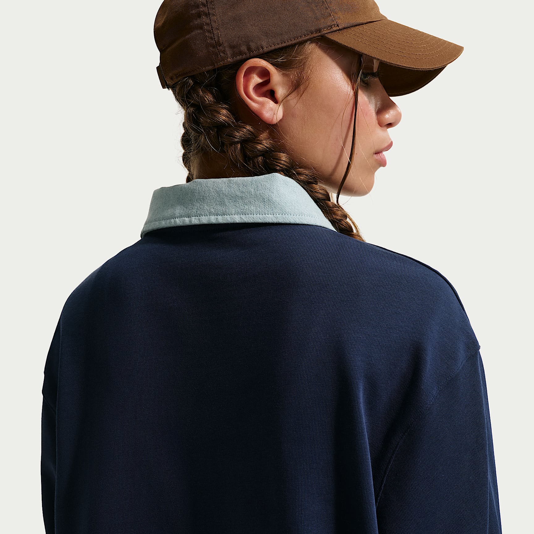 Polo de manga larga para niña talla grande Nike Sportswear Collection – Azul marino medianoche/Azul militar claro/Azul marino medianoche – vista 2