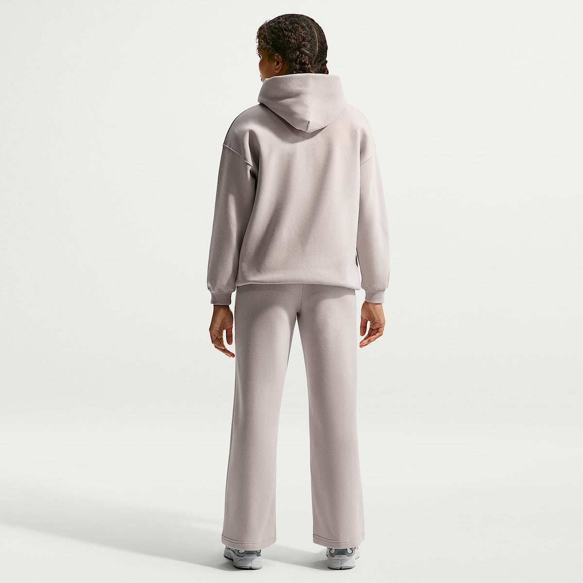 Pants con dobladillo abierto para niña Nike Sportswear Studio Fleece – Gris partícula/Blanco – vista 5