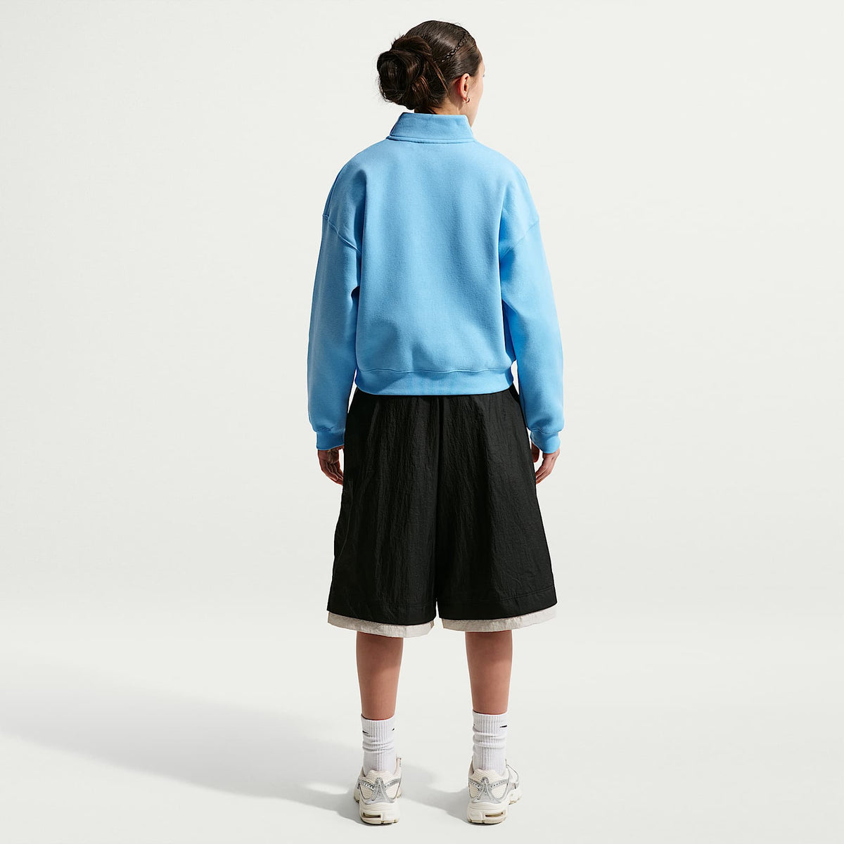 Playera oversized de cierre de 1/4 para niña talla grande Nike Sportswear Studio Fleece – Azul fútbol/Blanco – vista 5