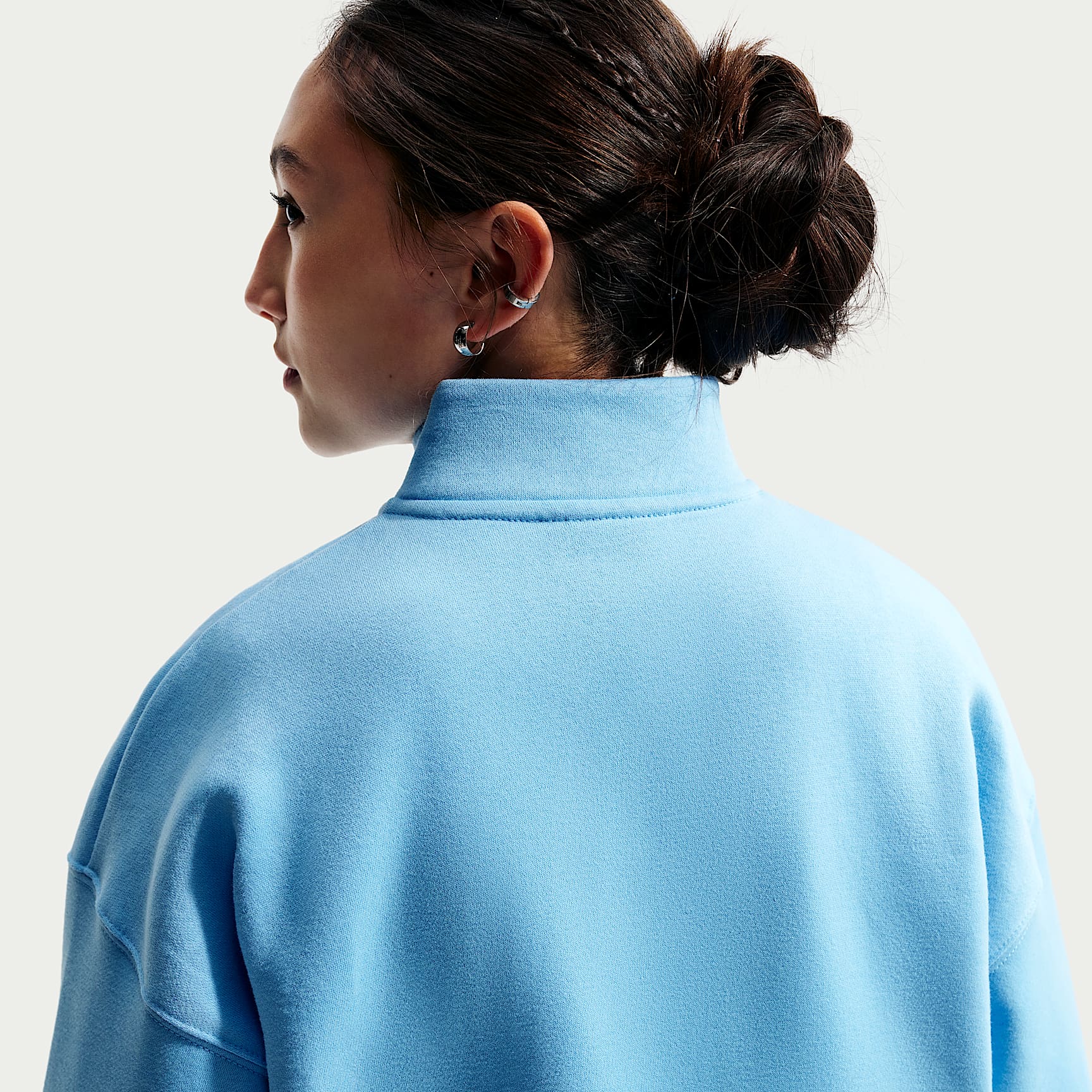 Playera oversized de cierre de 1/4 para niña talla grande Nike Sportswear Studio Fleece – Azul fútbol/Blanco – vista 2