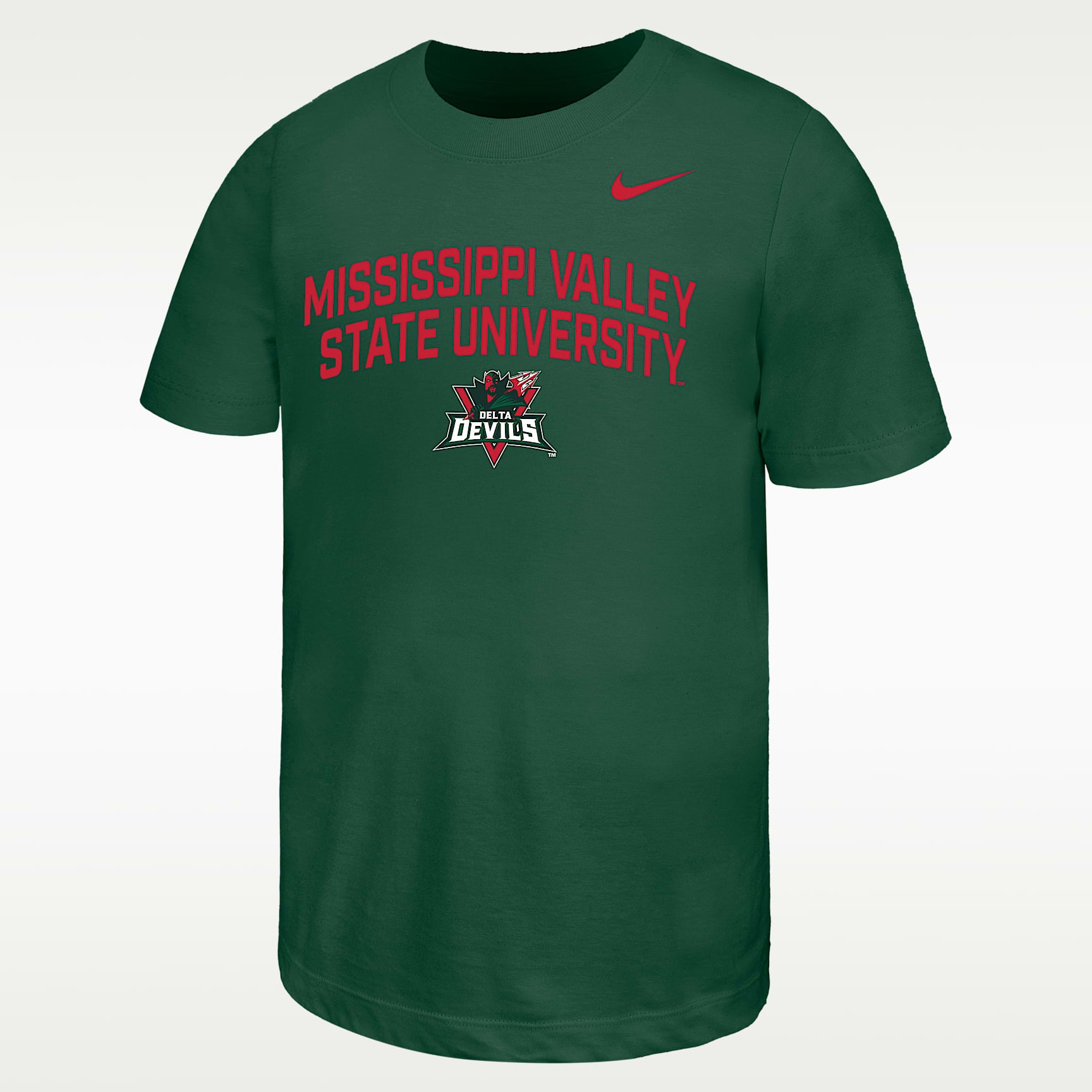 Playera de manga corta para niños talla grande Nike College (Mississippi Valley State University) – Verde desfiladero – vista 1
