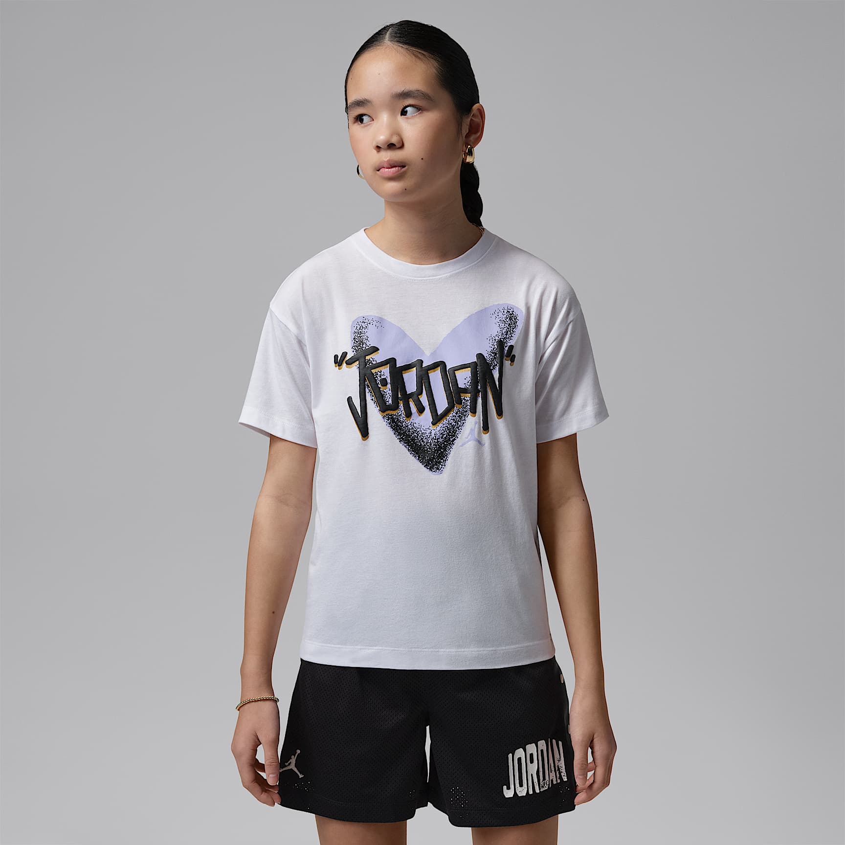 Playera Heart Sketch para niños talla grande Jordan – Blanco – vista 1