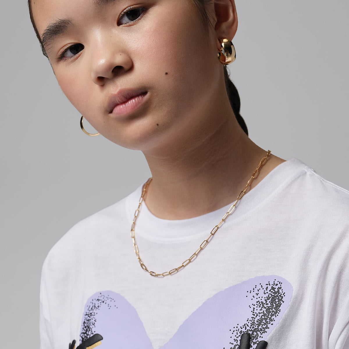 Playera Heart Sketch para niños talla grande Jordan – Blanco – vista 3