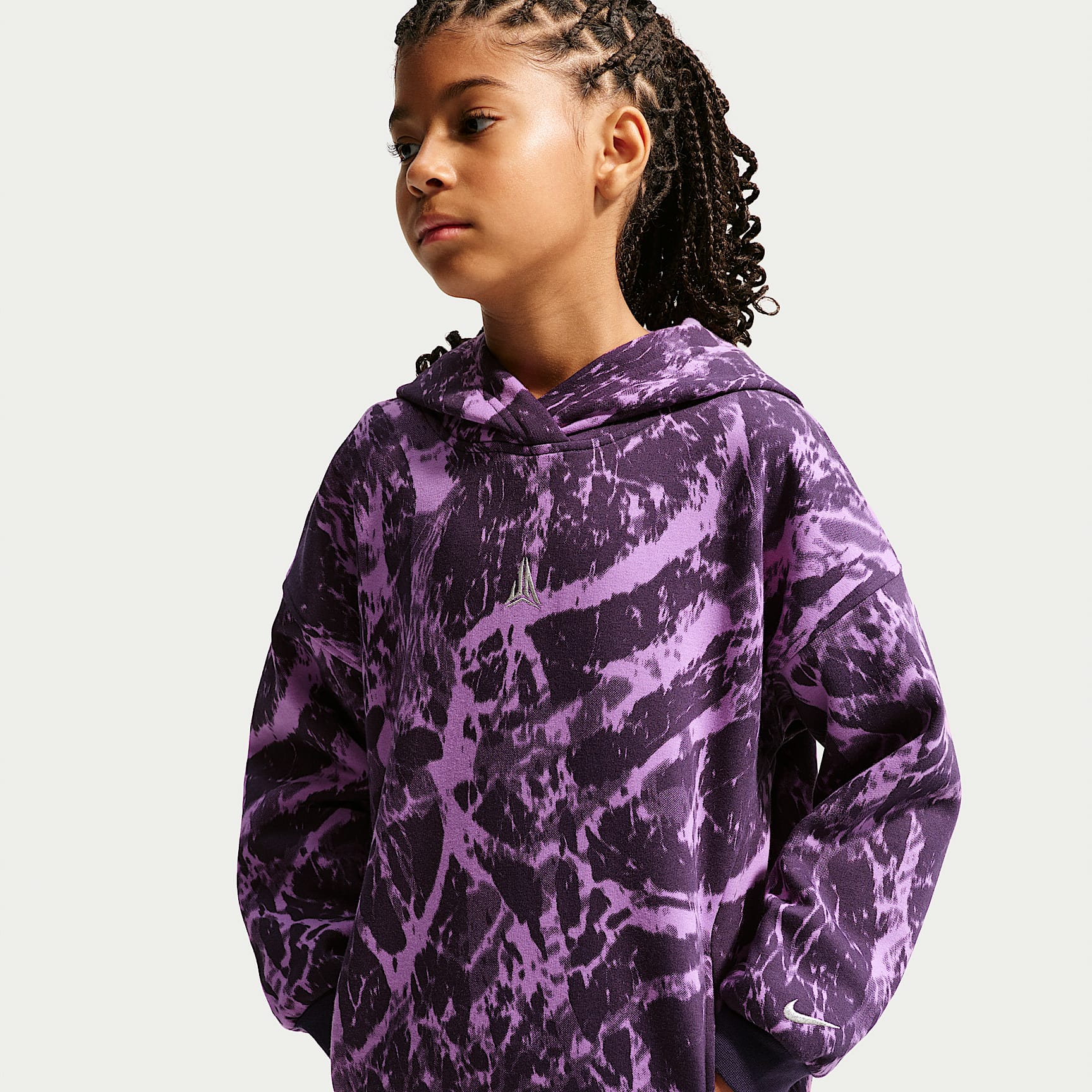 Sudadera con gorro de básquetbol oversized Club Fleece para niños Ja – Morado dinastía – vista 2