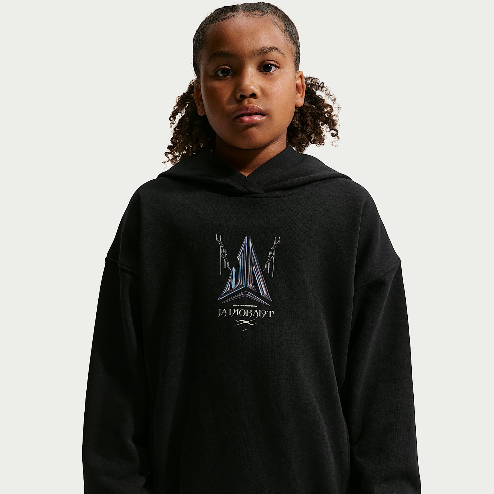 Sudadera con gorro oversized Club Fleece para niños talla grande Ja – Negro/Blanco – vista 2