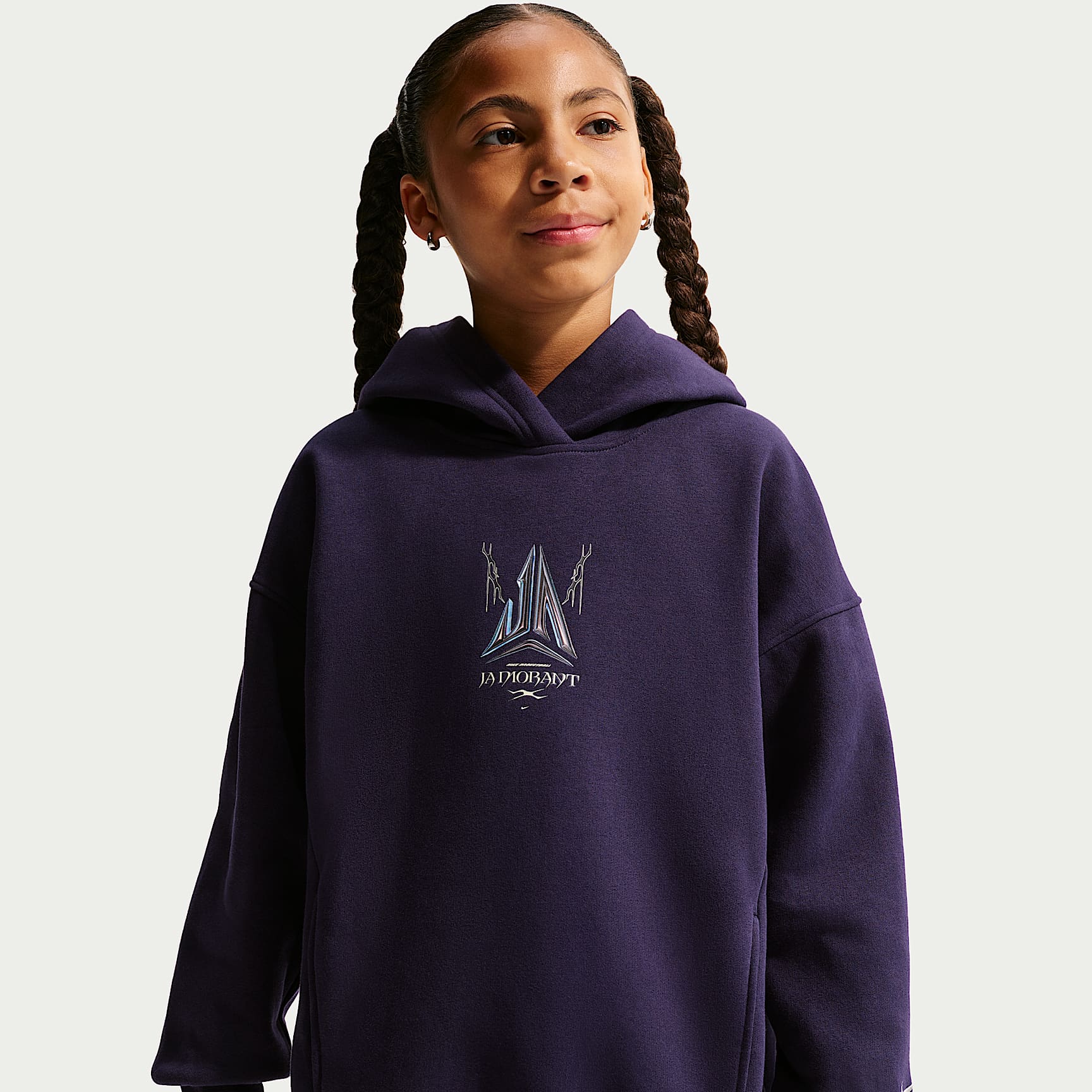 Sudadera con gorro oversized Club Fleece para niños talla grande Ja – Morado dinastía/Negro – vista 2