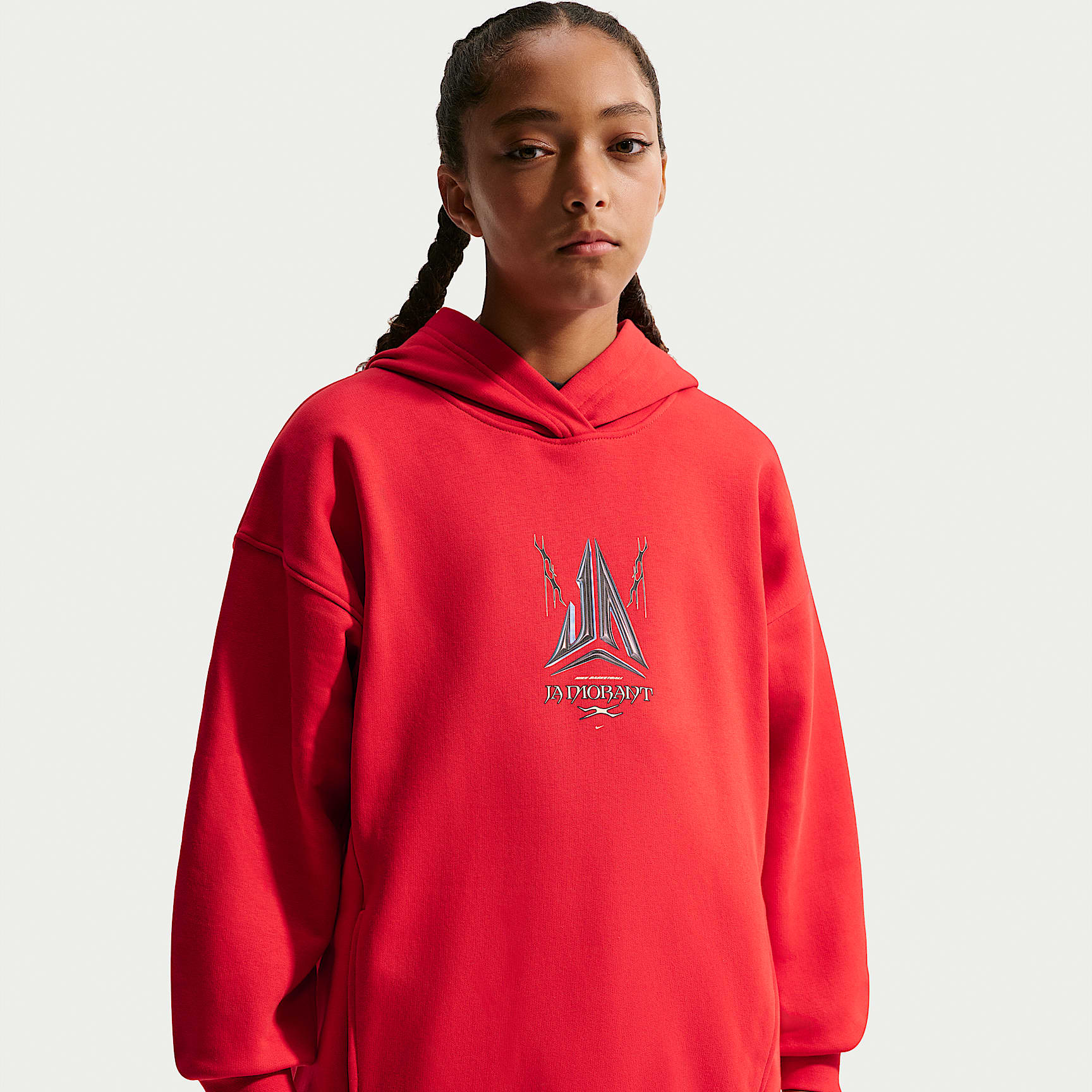 Sudadera con gorro oversized Club Fleece para niños talla grande Ja – Rojo universitario/Negro – vista 2