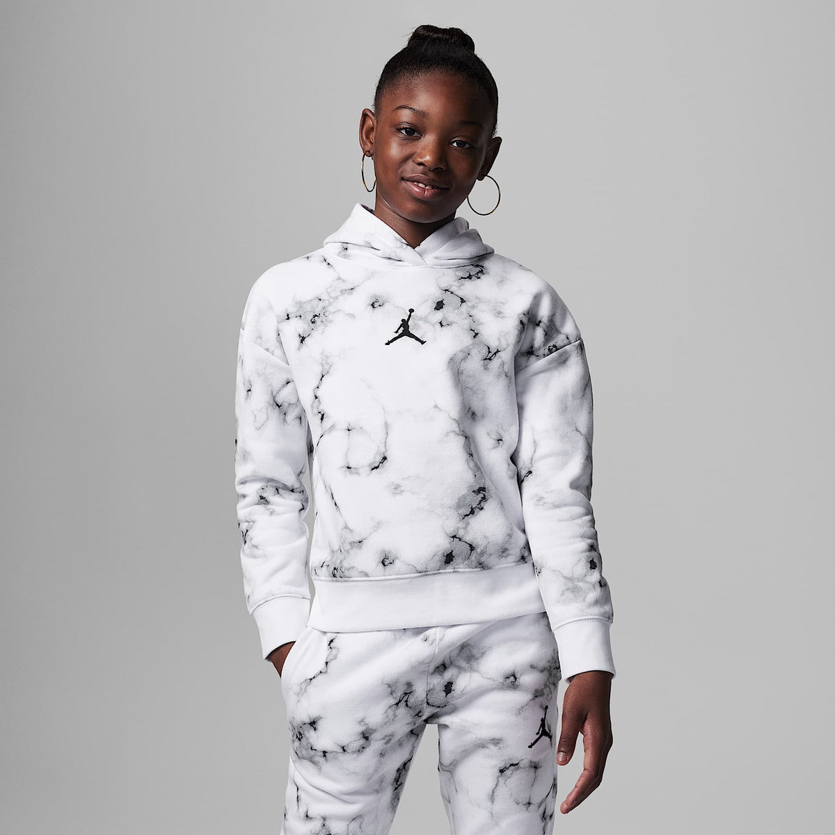 Sudadera con gorro sin cierre estampada para niños talla grande Jordan Essentials – Blanco – vista 1