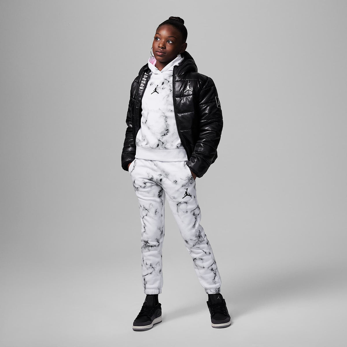 Sudadera con gorro sin cierre estampada para niños talla grande Jordan Essentials – Blanco – vista 5