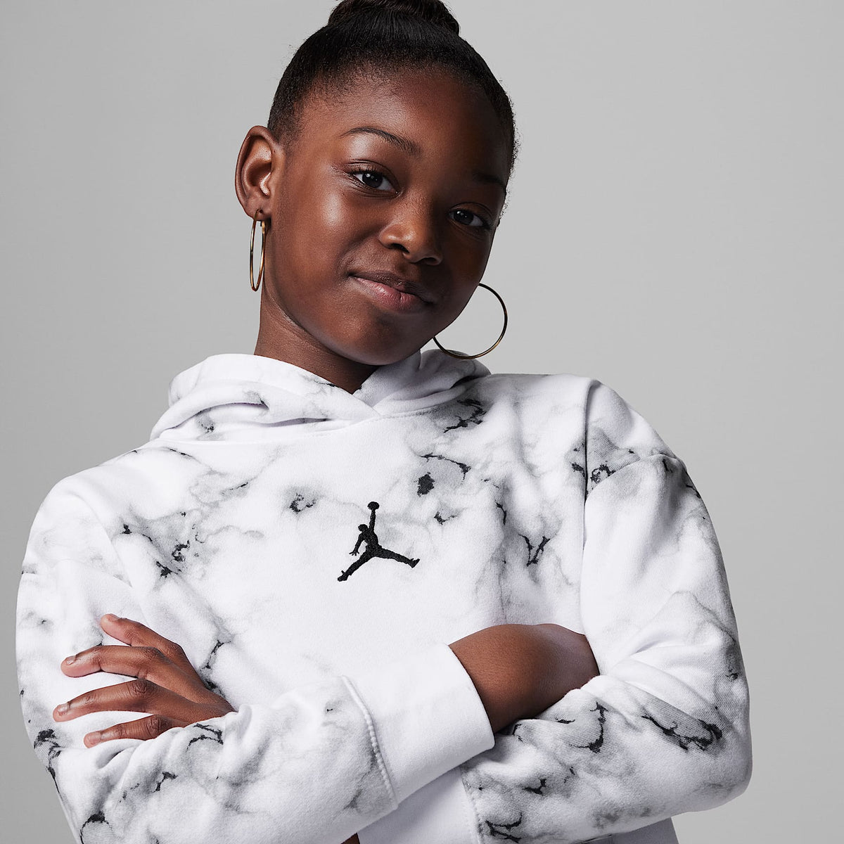 Sudadera con gorro sin cierre estampada para niños talla grande Jordan Essentials – Blanco – vista 3