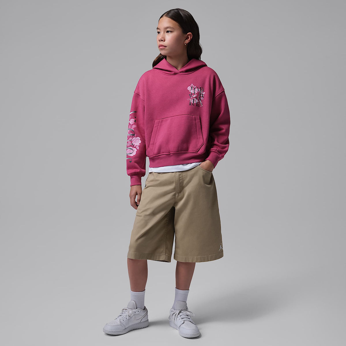 Sudadera con gorro Jumpman Floral Stack para niños talla grande Jordan – Remolacha dulce – vista 9