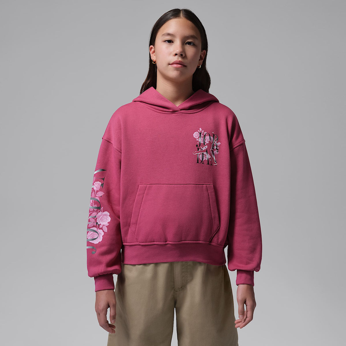 Sudadera con gorro Jumpman Floral Stack para niños talla grande Jordan – Remolacha dulce – vista 1