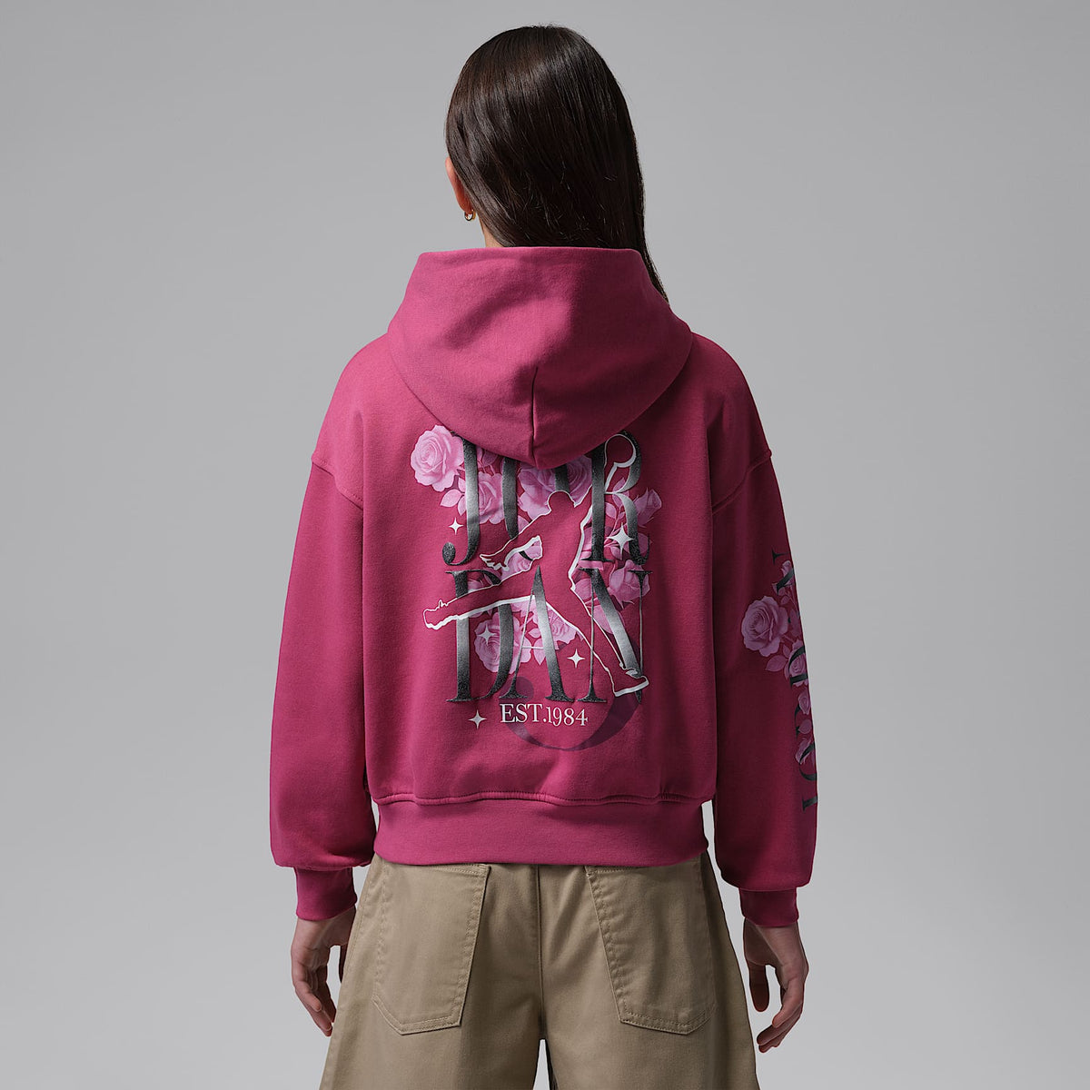 Sudadera con gorro Jumpman Floral Stack para niños talla grande Jordan – Remolacha dulce – vista 2