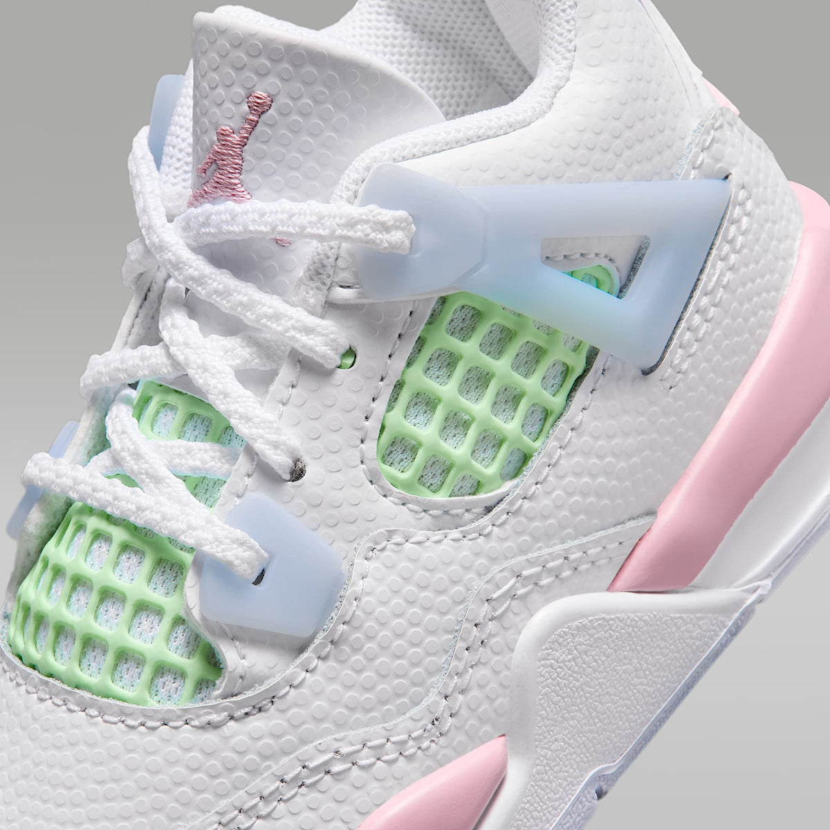 Jordan 4 Retro – Blanco/Azul medio/Verde vapor/Rosa suave medio – vista 7