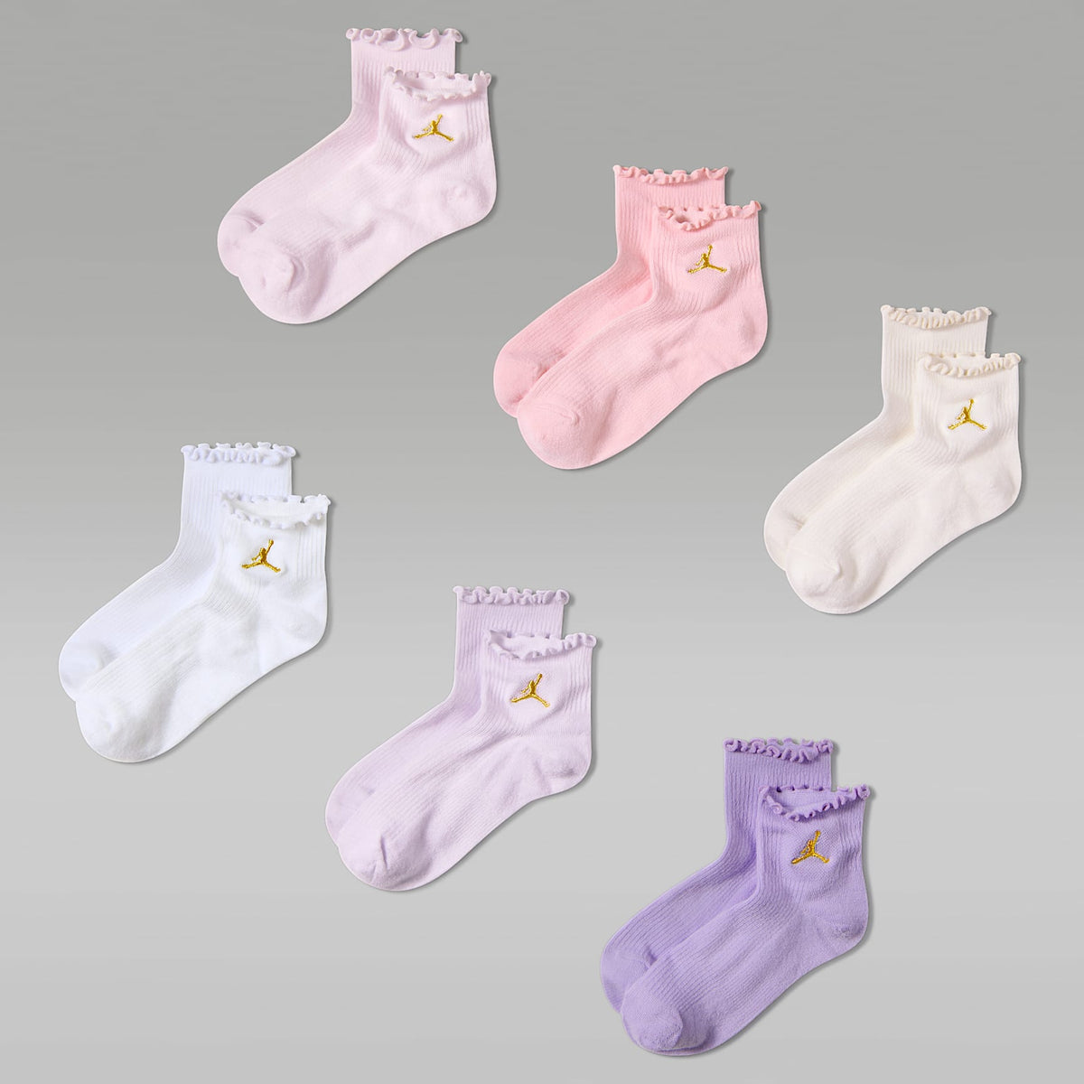 Calcetines al tobillo de borde ondulado para niños (6 pares) Jordan – Rosa perla – vista 1