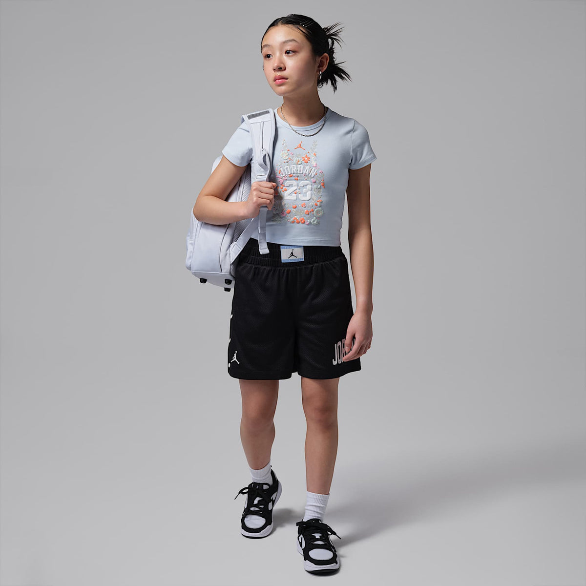 Playera de tela de punto floral para niños talla grande Jordan – Azul – vista 5