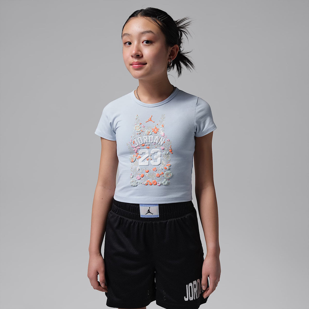 Playera de tela de punto floral para niños talla grande Jordan – Azul – vista 1