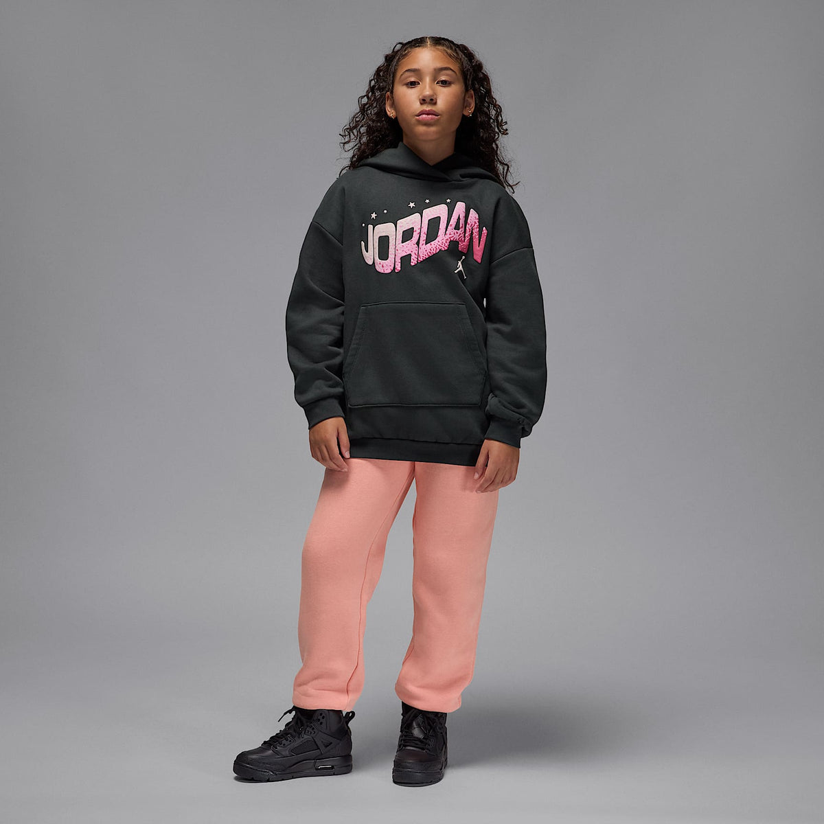 Sudadera con gorro sin cierre de satén oversized para niños talla grande Jordan Jumpman Club – Sombrío apagado – vista 8